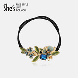 She's茜子梵高鸢尾花渐变花朵双股皮筋马尾头绳发圈高级感情人节礼物 蓝色C0