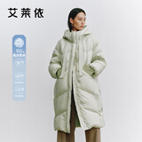 艾莱依羽绒服女长款加厚简约通勤连帽保暖冬外套 浅抹绿M