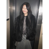 付智恩芦苇花 芬兰进口狐狸毛典雅轻盈年轻感圆领皮草外套女 黑色 L