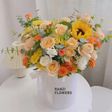 冉子花坊情人节鲜花速递粉玫瑰抱抱桶向日葵花篮生日礼物送女友同城配送 19朵香槟玫瑰向日葵抱抱桶