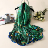 继方丝巾女春秋季高档丝巾韩版夏季防晒纱巾百搭长款披肩妈妈生日礼物 孔雀款-绿色