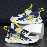 轩途诗童鞋男童鞋子春夏网面儿童运动鞋夏季男孩学生鞋中大童休闲跑步鞋 1876黑蓝色皮面 38