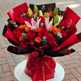 来一客鲜花速递玫瑰百合鲜花送女友老婆生日礼物表白全国同城配送 11朵红玫瑰粉百合加橙色泡泡