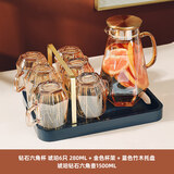 格娜斯（CRISTALGLASS）水杯家用套装高级感轻奢喝茶玻璃水杯子带把客厅待客一套凉壶杯具 琥珀6只+金杯架+蓝托盘+壶