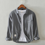 歌世爵春秋季新款衬衫男士长袖中国风复古百搭商务休闲帅气潮男衬衣 深灰 XL