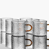 尚言坊 玻璃茶杯办公杯喝茶花茶杯耐热耐高温透明茶滤茶水分离水杯 玻璃锤纹临风品茗杯(6个装)