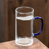 瓷牌茗茶具（cipaiming teaset）瓷牌茗 玻璃茶杯家用耐热透明玻璃杯子水杯带盖过滤办公室个人杯 《蓝色》月牙个人杯（无盖）