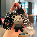 绅创大众钥匙套速腾朗逸polo帕萨特宝来迈腾途观L探岳cc探岳捷达扣包 【大众A款】亮面黑_灰熊挂件