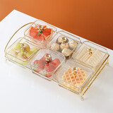 格娜斯（CRISTALGLASS）玻璃水果盘分格零食盘干果盘家用客厅茶几下午茶糖果点心盘摆放盘 6个果盘+金属托盘+亚克力盖子