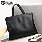 斐格男士手提包商务公文包真皮男包办公文件包手提包电脑包斜跨单肩包 时尚加大版(真牛皮) 可放15.6寸笔记本 14英寸