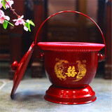 华科加厚镀锌高脚红色痰盂结婚新娘陪嫁搪瓷痰盂儿童成人尿盆座便器子孙桶马桶 酒红龙凤花兰痰盂/材料铁+垫