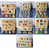 佳依乐儿童蒙氏早教嵌板1-2-3岁宝宝木质拼图配对玩具男女孩手抓板 七款全套