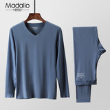 莫代尔80S支超细无痕内衣男士保暖内衣薄款秋衣秋裤套装男打底V领秋冬季 镍灰 无痕领口 XL (175) 推荐120-145斤