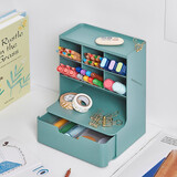 韩国SYSMAX进口多功能笔筒收纳盒ins风抽屉式办公室桌面储物盒学生斜插式文具整理盒高品质 莫兰迪绿