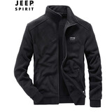 JEEP SPIRIT夹克男秋季新款户外抓绒衣摇粒绒开衫卫衣男士高端刺绣茄克外套 黑色 XL （建议140斤-155斤）
