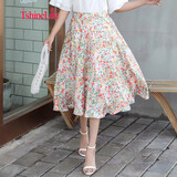特尚莱菲 半身裙女2021年夏新款小清新碎花雪纺中长裙高腰显瘦印花a字半裙 BHF283 红花色 均码(后腰松紧 1尺9-2尺3)