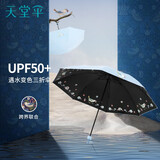 天堂伞VA博物馆联名款黑胶防晒防紫外线遮太阳伞便携折叠晴雨伞女 净空蓝