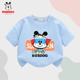 巴布豆宝宝短袖儿童t恤婴儿衣服夏季新款纯棉亲肤男童薄款透气吸汗半袖 蓝 超人巴布 90