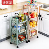 沃福友厨房置物架落地多层菜架塑料菜篮子大容量玩具收纳架镂空蔬菜收纳架带轮可移动推车储物筐用品家用大全 绿色 3层