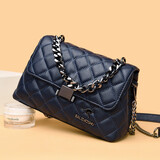 酷咖单肩包韩版时尚简约小方包菱格实用女士斜挎包户外七夕软皮小背包 蓝色