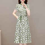 歌米茜时尚气质中年妇女连衣裙夏季新款衣服女装妈妈40-50岁女人穿裙子 图片色 2XL