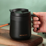 餐将军 保温杯 咖啡杯350ml双层真空男女办公杯带手柄便携商务礼品水杯 不锈钢咖啡保温杯350ml【黑色】