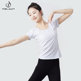 铁箭（TIEJIAN） 舞蹈服女夏季成人圆领T修身练功服上衣芭蕾舞艺考基训服形体服 白色短袖 XL