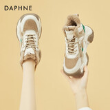 DAPHNE达芙妮厚底老爹鞋女秋冬高帮运动休闲鞋冬学生冬季加厚加绒保暖棉鞋冬鞋 杏色 加绒 跟高5cm 36 (230mm) 标准码