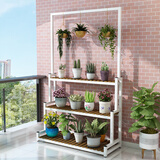 杜欢骏 花架铁艺多层置物客厅花盆架室内外阶梯式实木钢架多肉阳台架子 120*40*190带吊篮架送轮子