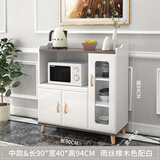 私 蜜(SIMI)简约现代餐边柜厨房储物柜子家用靠墙客厅碗柜微波炉茶水柜 中款 雨丝橡木色配白 双门