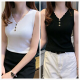 娴妃【2件装】冰丝针织打底衫女装夏季v领吊带背心无袖上衣外穿女