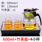 76台湾玻璃泡茶壶飘逸杯内胆过滤耐热耐高温玻璃茶壶茶具 BD-600配托盘+配4杯 600ml