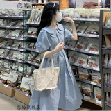 恋的法式连衣裙新款2026夏季女生裙子夏天学生少女高中初中生衣服长裙 韩版学院风蓝色 均码