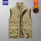 罗蒙（ROMON）春秋季新款速干男士马甲大码多口袋马夹背心外套户外工装坎肩上衣 2386卡其色(加绒双面穿) 2XL 建议(150-170斤)