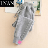 LNAN休闲运动裤女学生春秋新款韩版百搭潮冬季加绒宽松显瘦束脚卫裤 灰色【不加绒】 2XL 建议130-145斤