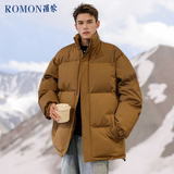 罗蒙（ROMON）棉服男秋冬大码棉袄子保暖加厚寒面包服棉衣宽松外套 咖色 5XL 