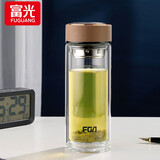 富光双层玻璃杯水杯男女车载家用高硼硅玻璃杯泡茶杯带茶隔玻璃杯子  咖色 500ml 双层玻璃直杯