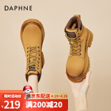 达芙妮（DAPHNE）大黄蜂马丁靴女秋季英伦休闲2023新款短靴大黄靴厚底加绒 黄色 跟高4.3cm 35标准码