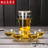 绿简堂玻璃杯红茶泡茶器双耳杯过滤玻璃茶具简易茶壶普洱功夫冲茶器 绿珠双耳杯+4玉兰杯（不含托盘）
