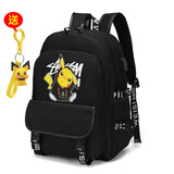 帆特西书包男女潮流防泼水双肩包韩版原宿高中生小学生初中学生减负背包 皮卡纯黑色