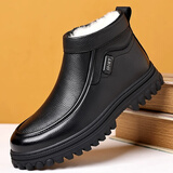 星头啄木鸟100%全牛皮星头啄木鸟棉鞋男2025冬季新款羊毛加绒加厚保暖雪地靴 SF9198黑色棉鞋 40