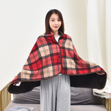 多功能披肩毛毯斗篷加厚法兰绒办公室午睡毯盖毯懒人披风盖腿毛毯 英伦红咖格 100x140cm(580克)