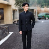 柠鑫焱民国学生装女五四青年装民国风女装中山装男班服舞台合唱表演服装 男生黑色（双层上衣+裤子） XL