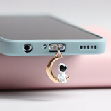 珍格（zhenge） 手机孔充电口防尘塞贴配件扬声器装饰男女情侣款宇航员星星月亮云朵挂件适用苹果安卓 单体苹果充电塞B 月亮宇航员