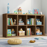 蔓斯菲尔（MSFE）书架置物架书架落地储物格子柜客厅实木色书本收纳矮书柜书架 【8格】120x60cm-拉丝黑橡木色