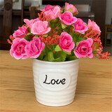 小菜菜家居（XIAO CAI CAI） 塑料花摆件绿色盆栽仿真花套装饰品客厅家居现代简约插花小花盆栽 LOVE多肉花器+玫红钻石玫