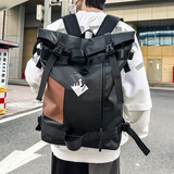 铂呐苓双肩背包男休闲旅行电脑包高中大学生书包男女潮流皮 潮流双肩包【棕黑拼色】