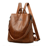 时光童话双肩包女真皮2024新款防盗背包旅行大容量妈妈软皮牛皮多功能书包 黄色 【真皮授权】