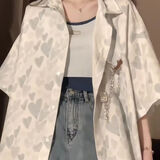 VEOX衬衫女2025新款小众浅色短袖开衫宽松百搭外套 浅灰色衬衫 L _建议100-115斤