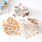 添艾奕生纯棉婴儿三角巾新生宝宝口水巾男童帅气围巾防水女公主款秋冬围嘴 双层纯棉（松鼠系列）3条装